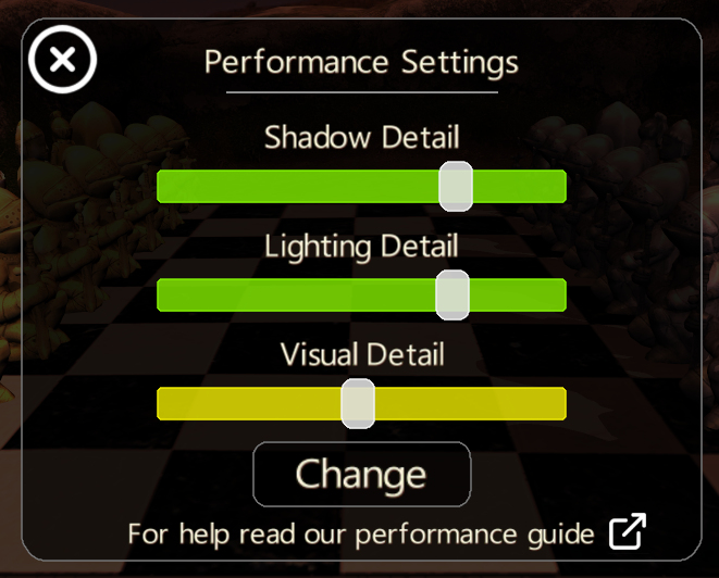 Game settings screen showing visual quality controls.